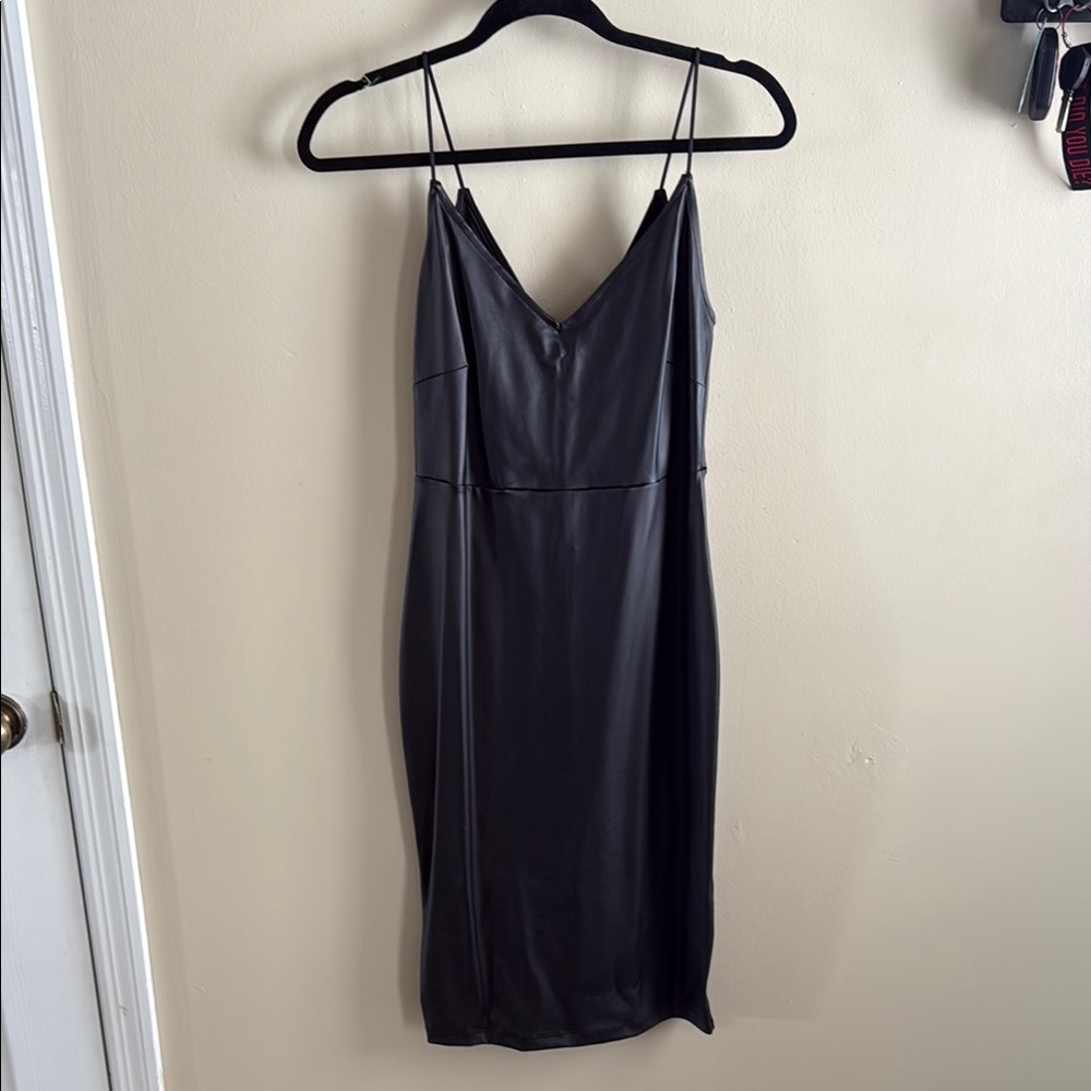 Black Faux Leather Midi Dress